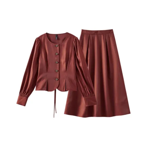OUNIXUE Бургунди Женские Комплекты с Юбкой