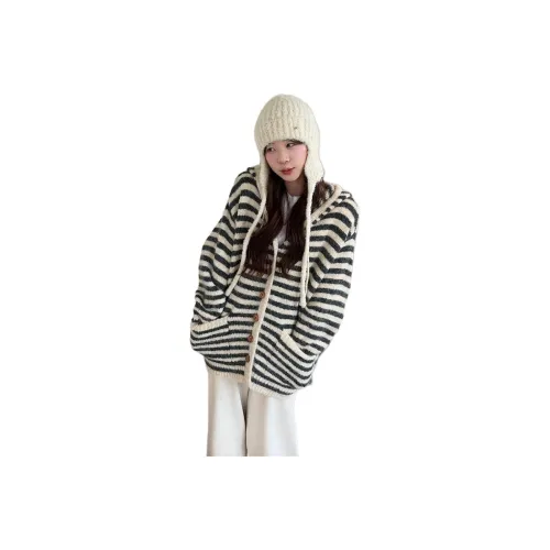 OURUOKE Полосатый пальто женские трикотаж