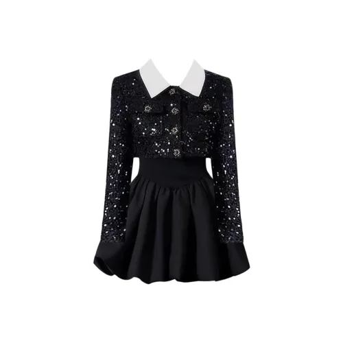 OURUOKE Черный топ + Платье Женские Комплекты с юбкой