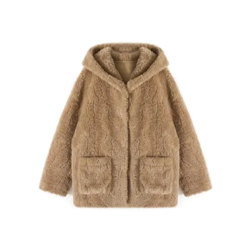 PZGE Молочно-чайный Eco Friendly Овечья шерсть Пальто Женские Меховые изделия
