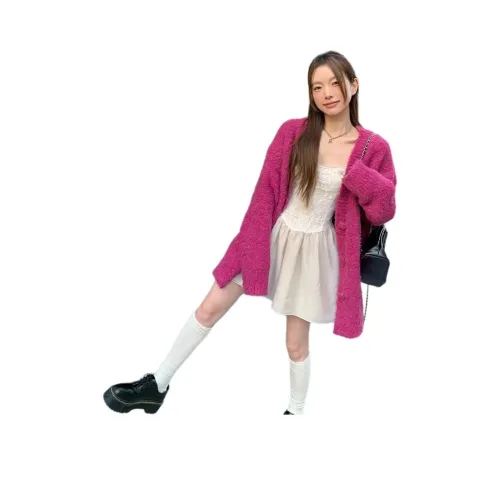 OURUOKE Pink Red Women's Knitted Clothing