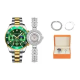 KH688 Двухцветный Зеленый Стальной Браслет + KH703 [Кубинский Дракон Кость Браслет + Браслет с Глицинией]