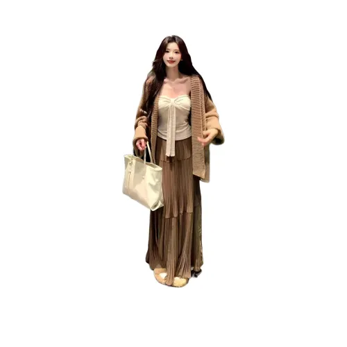 OURUOKE Кардиган+Топ+Юбка Женские Комплекты с Юбкой