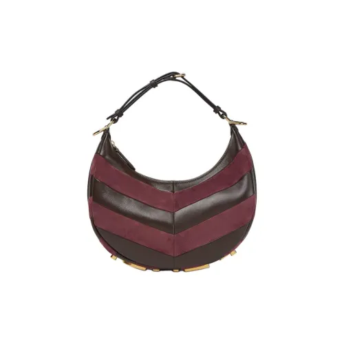 FENDI fendigraphy Кожа с замшей Полумесяц Сумка Маленькая Женская Темно-коричневый и Бордовый