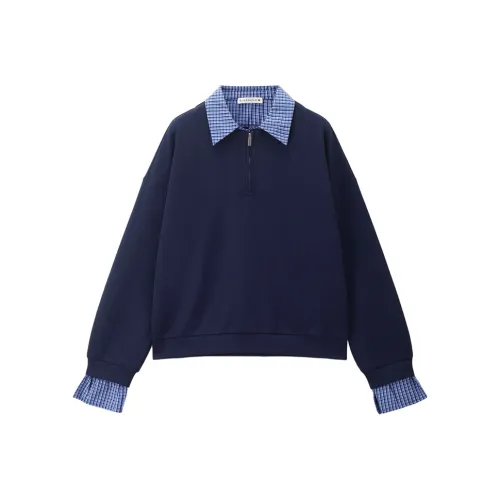 Giordano 06 Темно-синий Клетка Женские Свитшоты