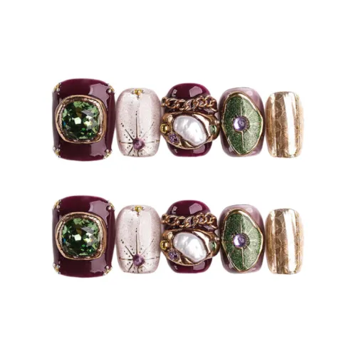 QUEENYARD Луна Замок False Nail Короткий Квадрат Темно-красный Jump Цвет Новый китайский стиль