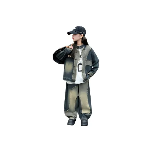 Genius Pooh 2025 Spring AUTUMN Женский Пэчворк Обтрепанный край Деним Винтажный стиль CHIC Топ Брюки Fashion Minimalist Style