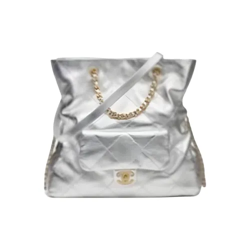 CHANEL Lambskin One Shoulder Bag Women's Silver