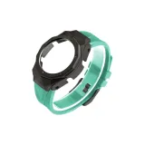 Металл, черный корпус + фторкаучук, синий ремешок.