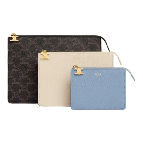 CELINE Triomphe Холст Телячья кожа Комбо набор Женские Коричневый Кремовый Светлый деним