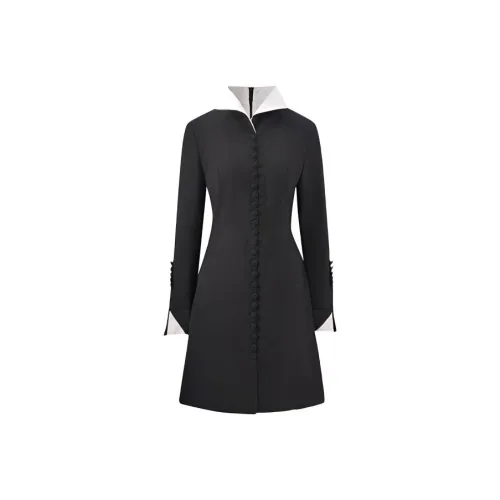 Leather Cat Черный Женские Длинные Платья с Рукавами