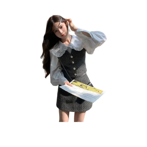 OURUOKE Белая рубашка + жилет + юбка женские комплекты с юбкой