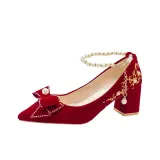 Бордовый, жемчужный бант 6 см