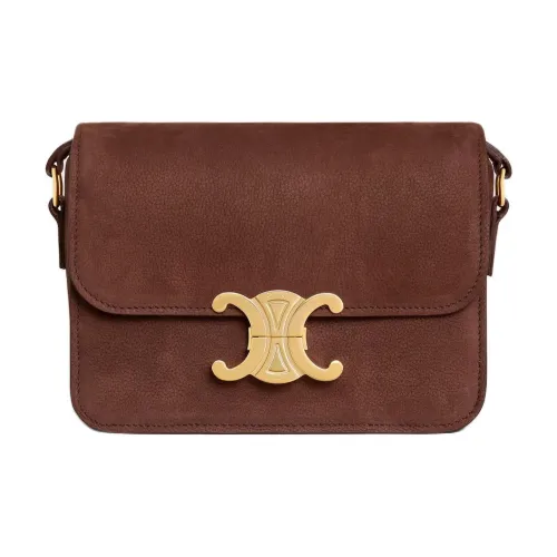 CELINE Teen Triomphe С рельефом Матовый Телячья кожа Сумка через плечо Сумка на плечо Женская Каштаново-коричневый