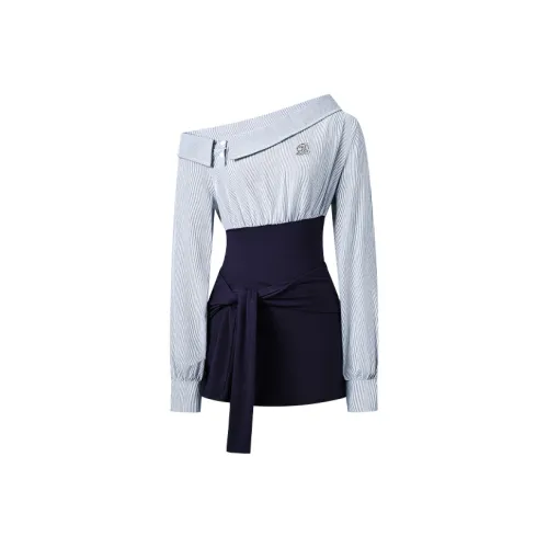 DGOLD Темно-синий женский длинный платье с длинными рукавами