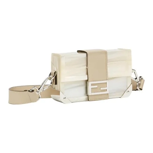 FENDI BaguetteTrunk Корова Кожа Детали Багет Сумка Коробка Сумка Сумка через плечо Мини Мужская Белый Бежевый