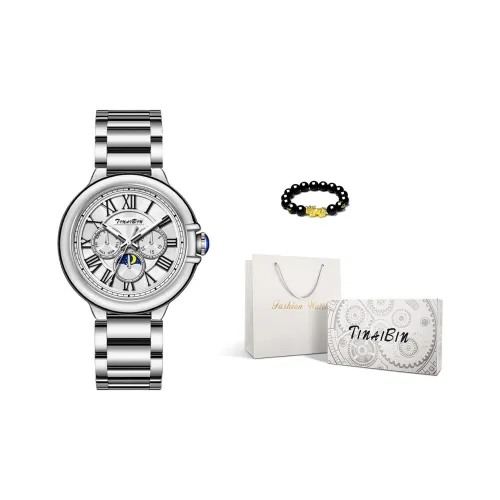 TINAIBIN Кварцевый механизм стальной ремешок мужские часы серебристый циферблат