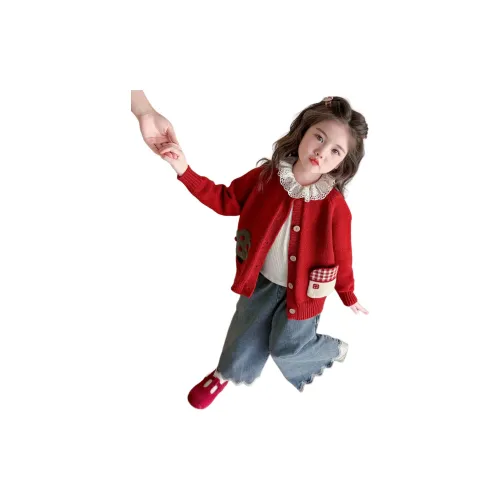 Hua Le Ji Красный Пряжа Пальто Дошкольные Свитера