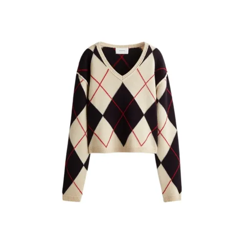 H M Светлый Бежевый Многоцветный Ромб Узор Женский Свитер