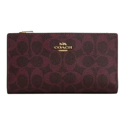 COACH Slim Wallet Подпись Покрытый холст Кошелек Женские Черная смородина