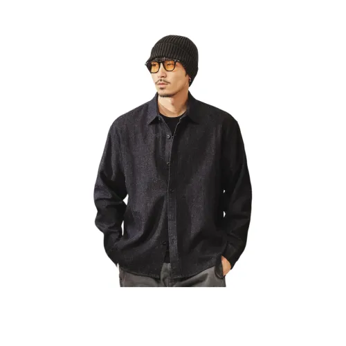 JIELEINUO Linen Blue Men's Shirts