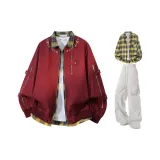 Бордовый + Желтый Рубашка + Светло-Серые Штаны