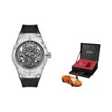 Прозрачный чехол, черный циферблат, черные ленты, модель Car, коробка (случайная модель Car)