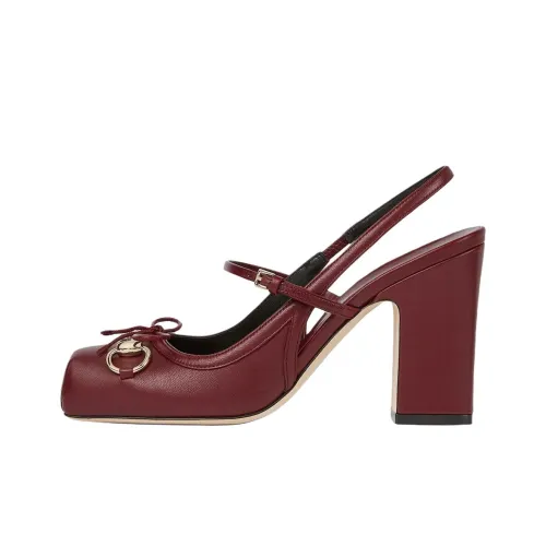 GUCCI Horsebit Buckle Грубый Каблук Высокие Каблуки 9,5 см Женские Красный