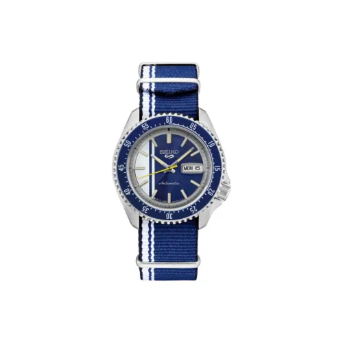 SEIKO Seiko5 Автоматический Механический Механизм Нейлоновый Ремешок Часы 46 мм Мужские Часы Синий Циферблат