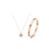 Белый набор ожерелья и браслета с четырехлистным клевером