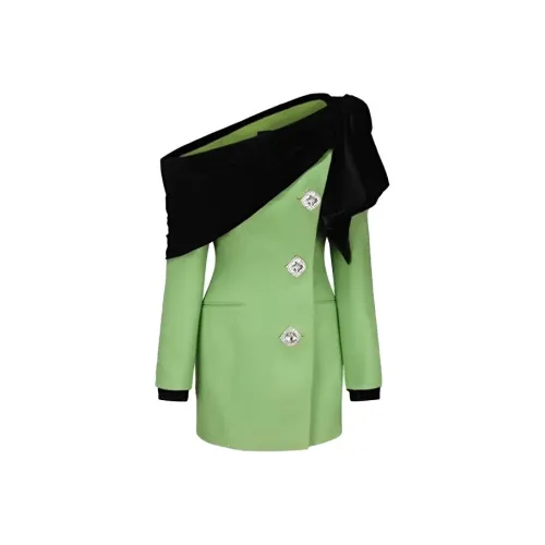 Leather Cat Зеленый Женские Длинные Платья с Рукавами