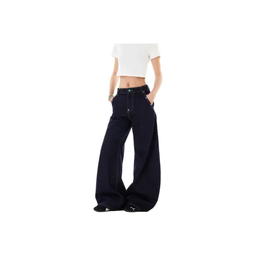 NEVER RULE Темно-синий Унисекс Джинсы