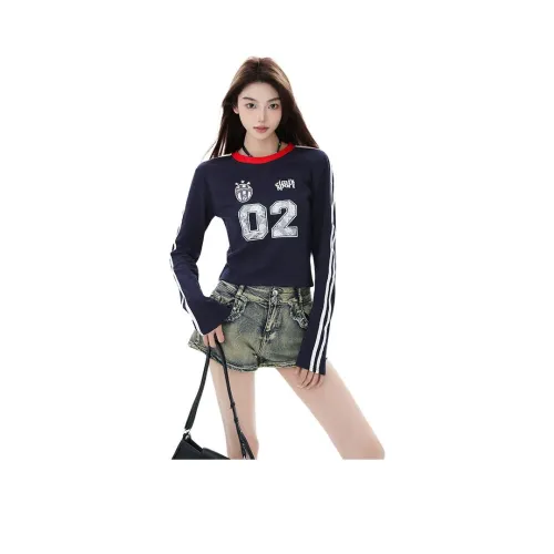 Shuhao Bai Темно-синий Женский Короткий Топ