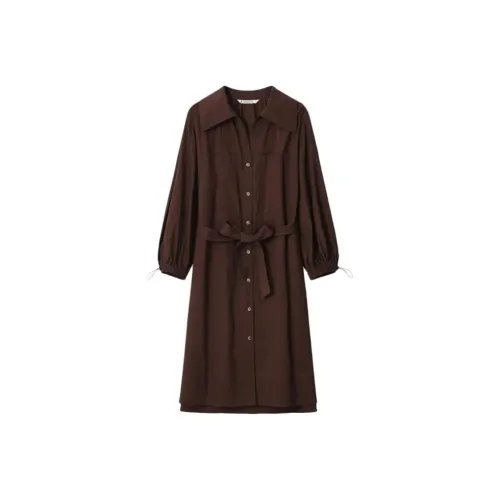 Mo Han Yi Mei Длинный рукав Платье Женское Кофейное