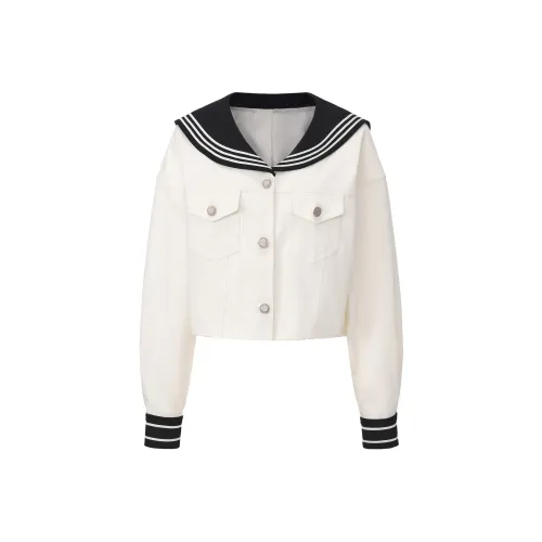 CHIWAWAMEME Преппи Бежевый и Черный Пальто Женские Джинсовые Куртки