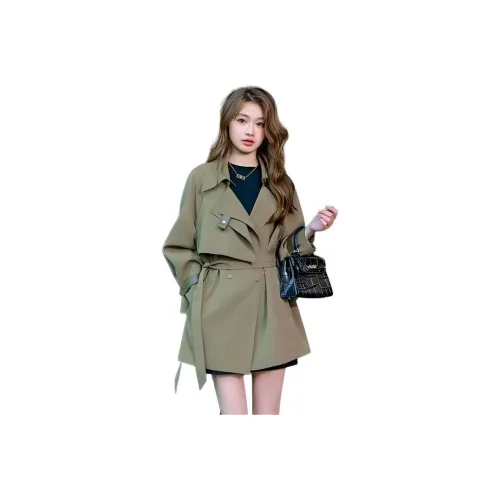 OURUOKE Армейский зеленый Женский тренч