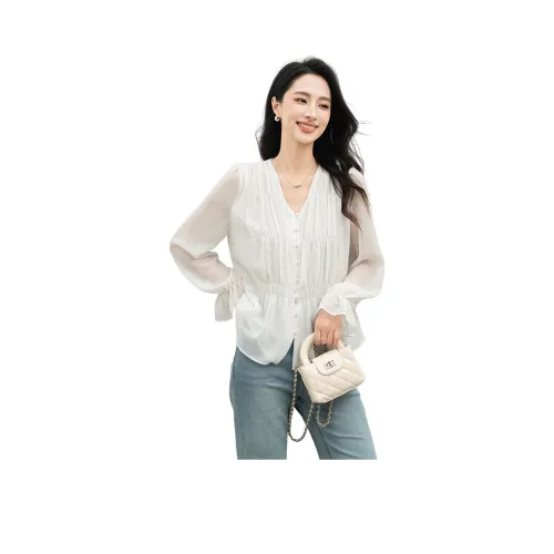 Shavani Осенний с утяжкой на талии рубашка топ Women's White