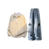 Абрикосовый свитшот + синие штаны