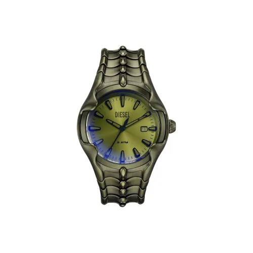 DIESEL Мужские часы Кварцевый механизм Ремешок из нержавеющей стали 44 мм Зеленый циферблат