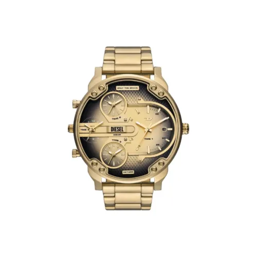 DIESEL Мужские часы Кварцевый механизм Ремешок из нержавеющей стали 54 мм Золотой циферблат