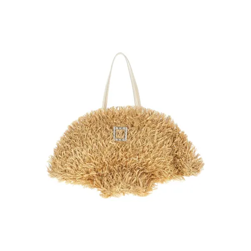 Roger Vivier Raffia с кожаными вставками сумка большая женская песочно-бежевая