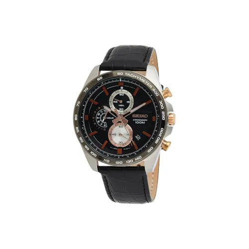 SEIKO Menswear Collection Кварцевый механизм Кожаный ремешок Часы 44 мм Мужские часы Черный циферблат