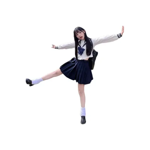 OURUOKE Белый топ + Плиссированная юбка + Галстуки-бабочки Женские Комплекты с юбкой