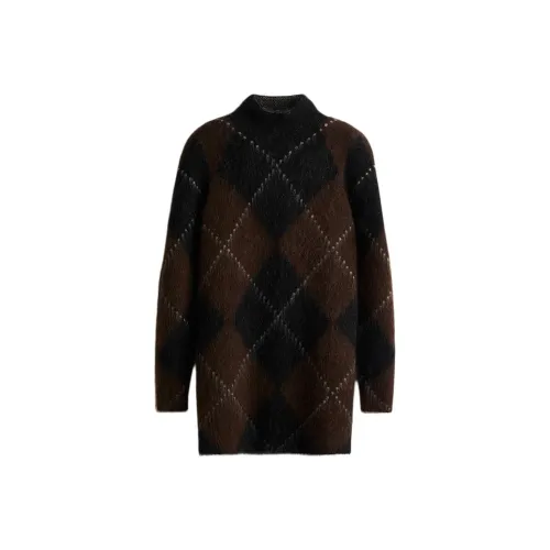 H M Темно-коричневый Многоцветный Ромб Узор Женские Длинные Рукава Платья