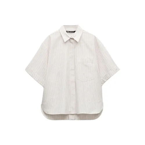 ZARA Коричневый Белый Женские Рубашки