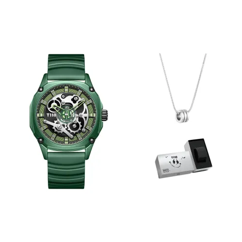 T118 Индустриальный стиль Кварцевый механизм Силиконовый ремешок Часы Унисекс Зеленый циферблат DTM1196