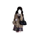 Коричневый Бамбук Остров Платье + Чайный Коричневый Кардиган + Галстуки-бабочки