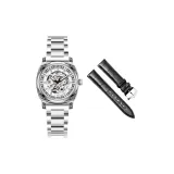 3A327 Мужской - Серебряный Стальной Браслет (Включает Оригинальный Черный Ремешок + Зеленая Большая Коробка BV)