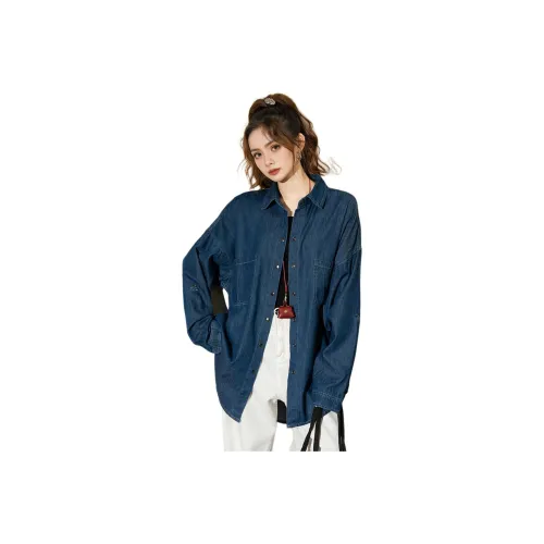 FAWENXIANGZI Темно-синий синий женские рубашки