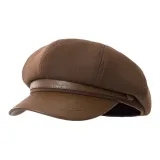 Кофейный, шерсть, кожа, застежка, восьмиугольная кепка